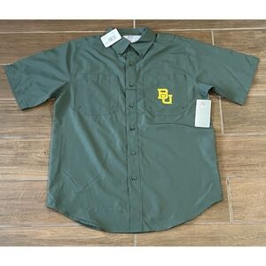 BAYLOR BEARS ProEdge Men's Polyester Button Down Shirt Green Small UPF 50+ NWT